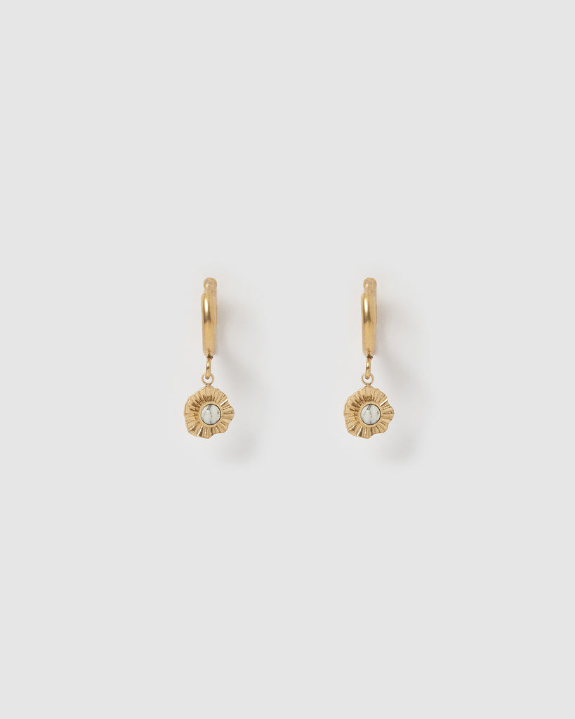 Miz Casa & Co Margot Huggie Earrings Antique Gold White Marble