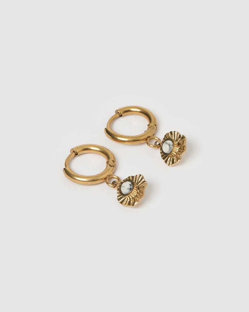 Miz Casa & Co Margot Huggie Earrings Antique Gold White Marble