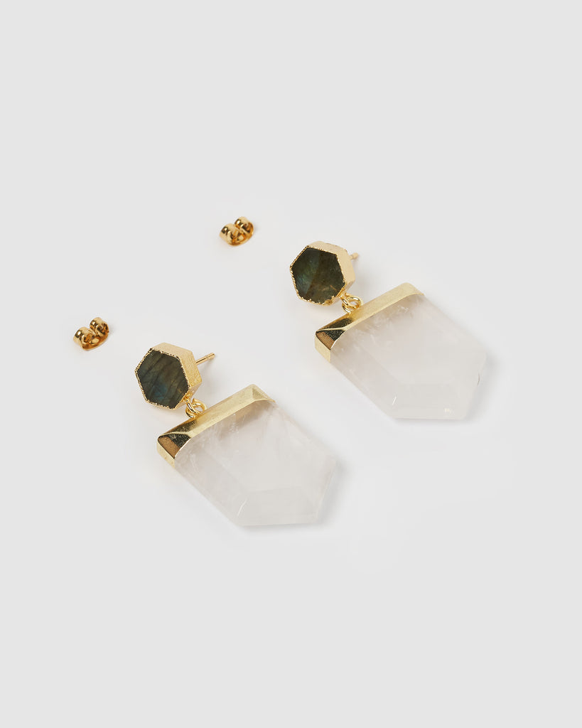 Miz Casa & Co Matilda Earrings Clear Quartz Black