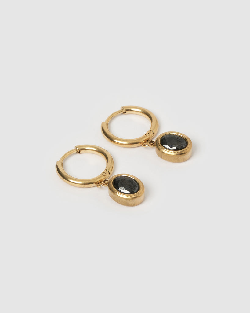 Miz Casa & Co Micah Huggie Earrings Antique Gold Black Onyx