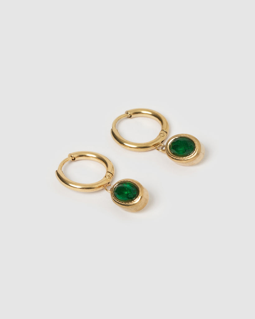 Miz Casa & Co Micah Huggie Earrings Antique Gold Emerald