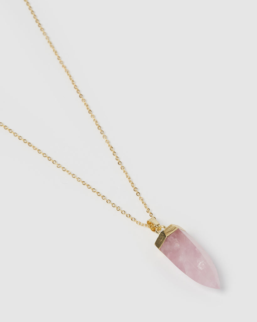 Miz Casa & Co Isla Pendant Necklace Rose Quartz Gold