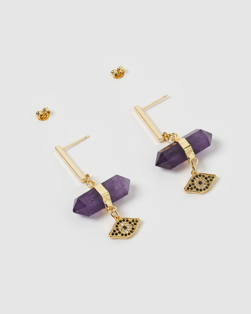 Miz Casa & Co Lea Earrings Gold Amethyst