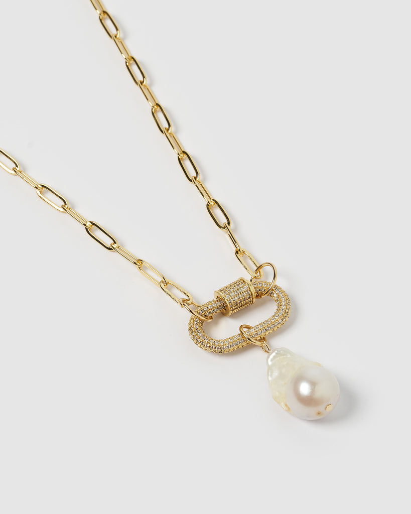 Miz Casa & Co Ramona Link Chain Necklace Gold Pearl