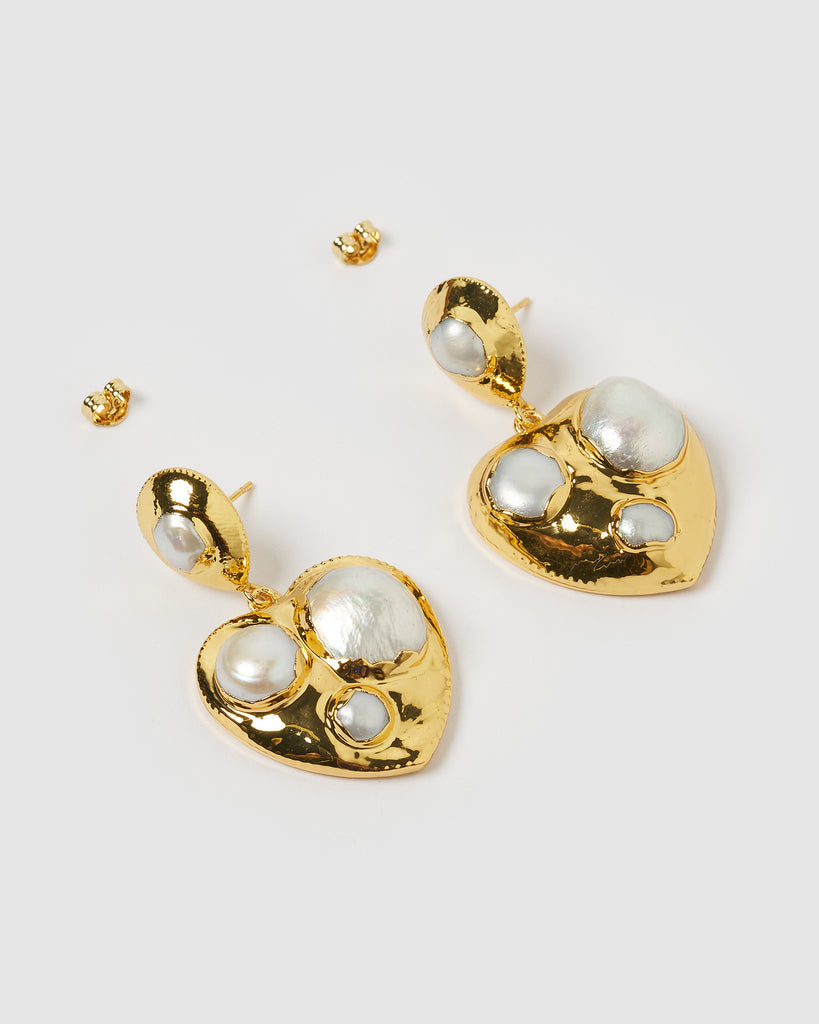 Miz Casa & Co Sweet Love Earrings Gold Pearl