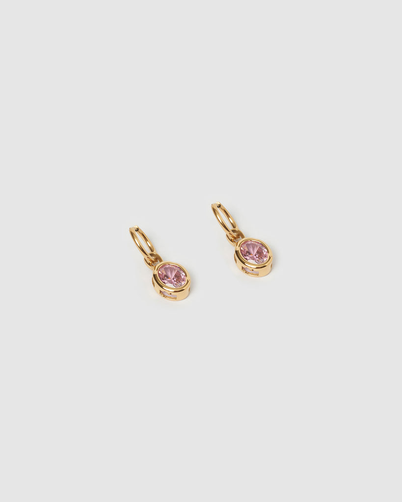 Miz Casa & Co Ruby Huggie Earrings Gold Pink