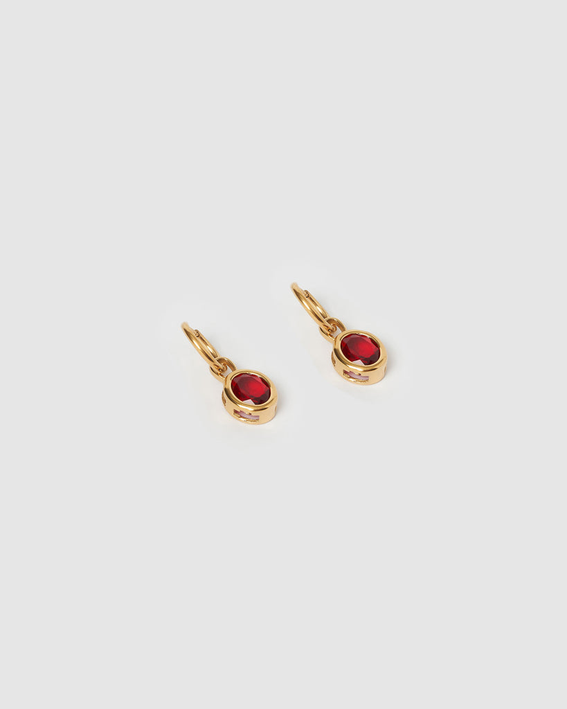 Miz Casa & Co Ruby Huggie Earrings Gold Red