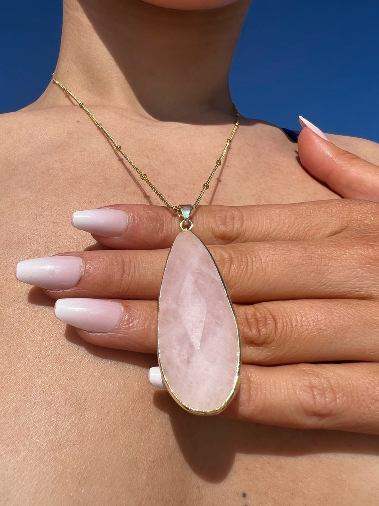 Miz Casa & Co Sea Petal Necklace Gold Rose Quartz