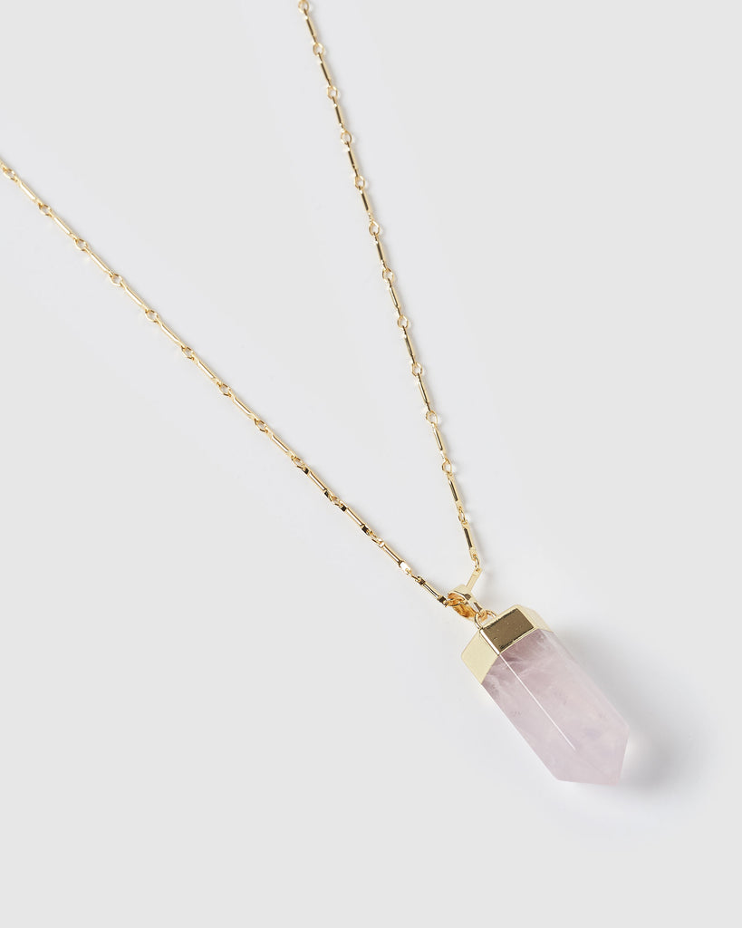 Miz Casa & Co Solitaire Pendant Necklace Rose Quartz Gold