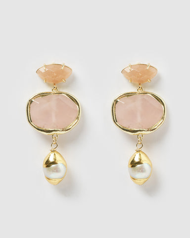 Miz Casa & Co Sunlit Stud Earrings Rose Quartz Gold