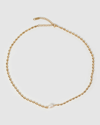 Miz Casa & Co Manifesto Cross Necklace Gold Freshwater Pearl