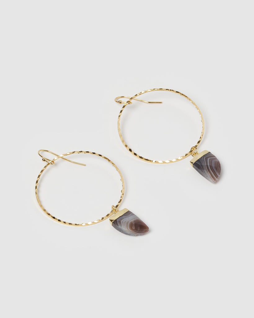 Miz Casa & Co Stone Charm Earrings Gold Brown Marble