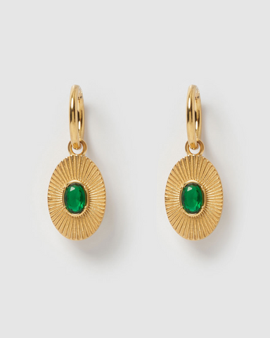 Miz Casa & Co Ruby Huggie Earrings Gold Green