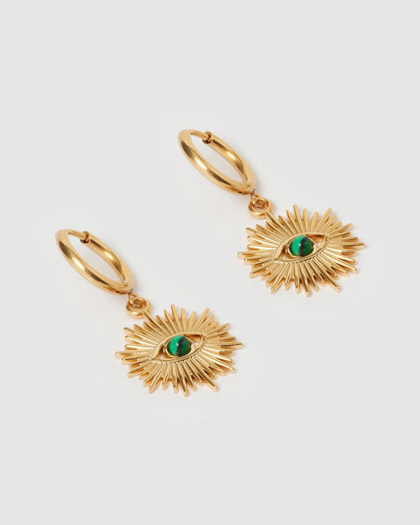 Miz Casa & Co Monica Huggie Earrings Gold Green