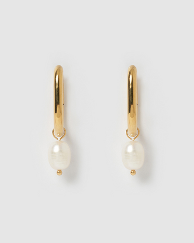 Miz Casa & Co Rosa Pearl Hoop Earrings Gold