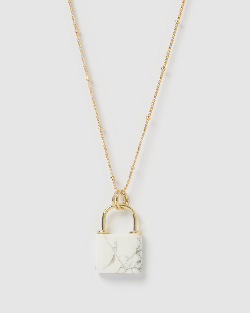 Miz Casa & Co Jess Lock Necklace Gold White Marble