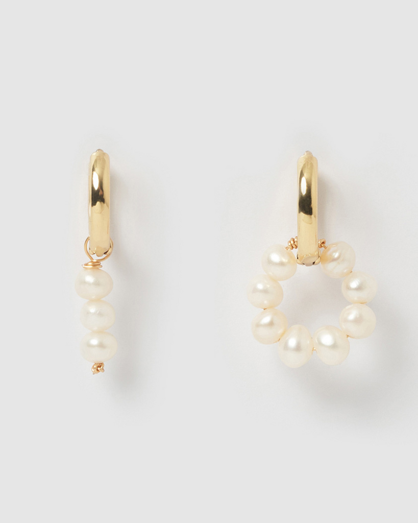 Miz Casa & Co Jasmine Huggie Earrings Gold Pearl