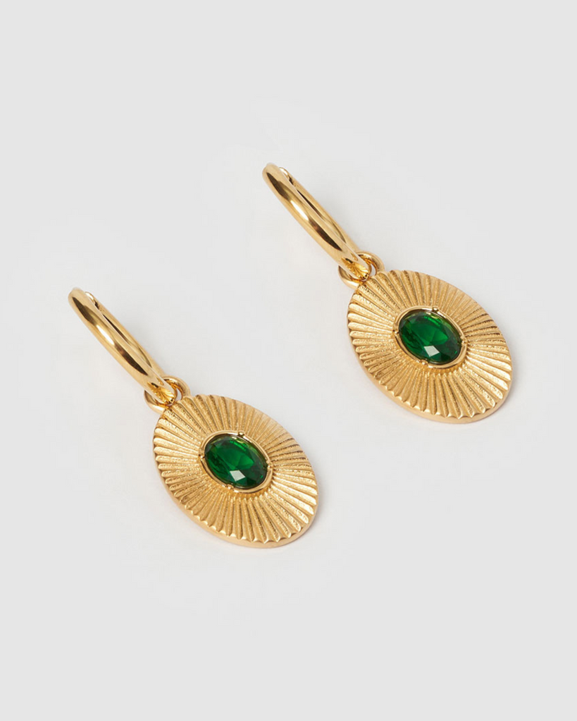 Miz Casa & Co Luciana Huggie Earrings Gold Green