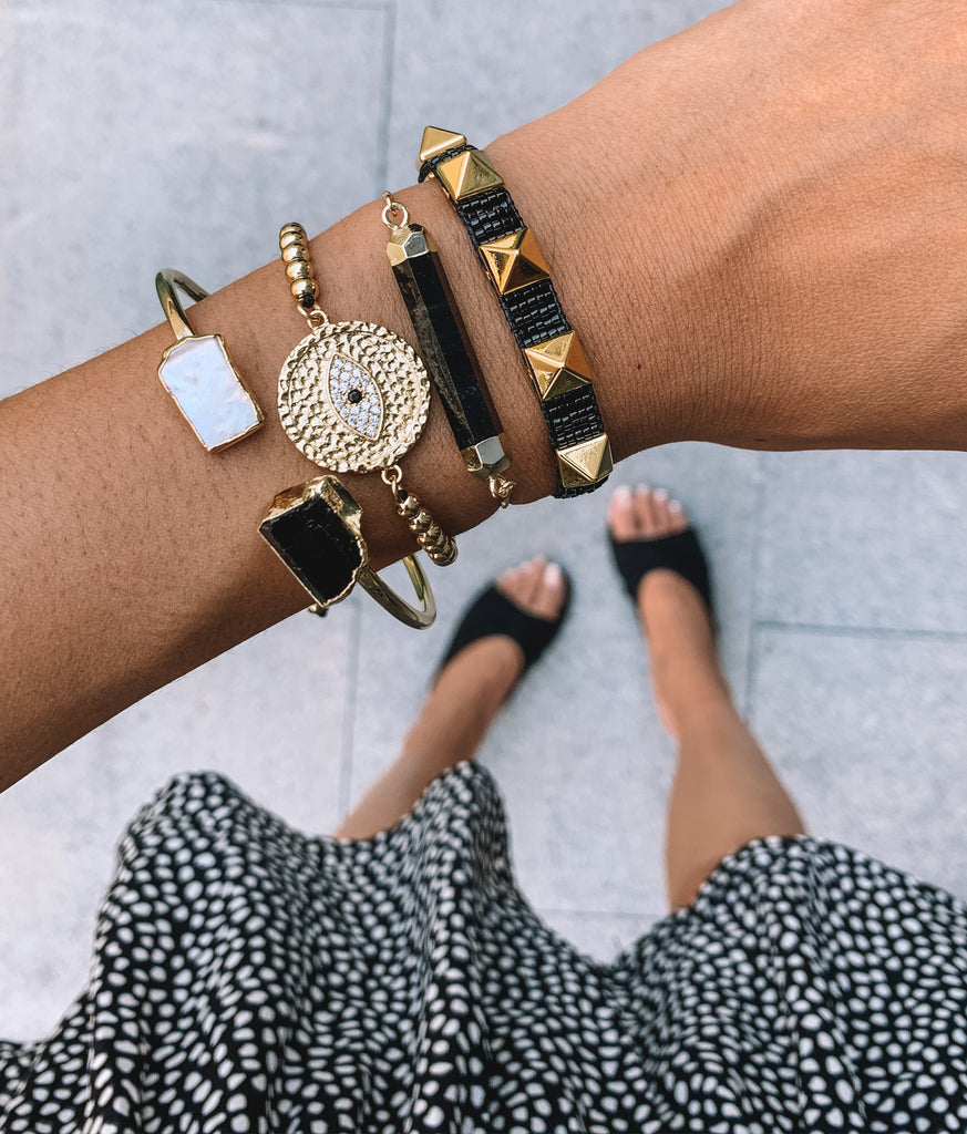 Miz Casa & Co Faceted Stone Bracelet Onyx