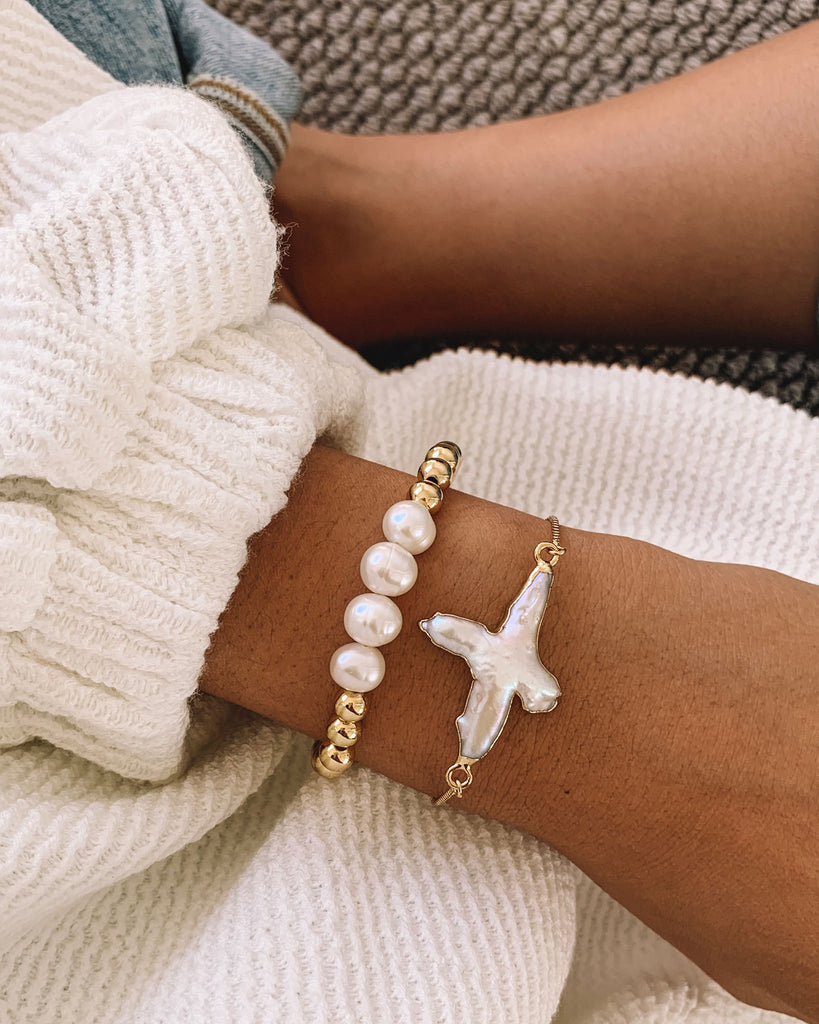 Miz Casa & Co Manifesto Cross Bracelet Gold Freshwater Pearl