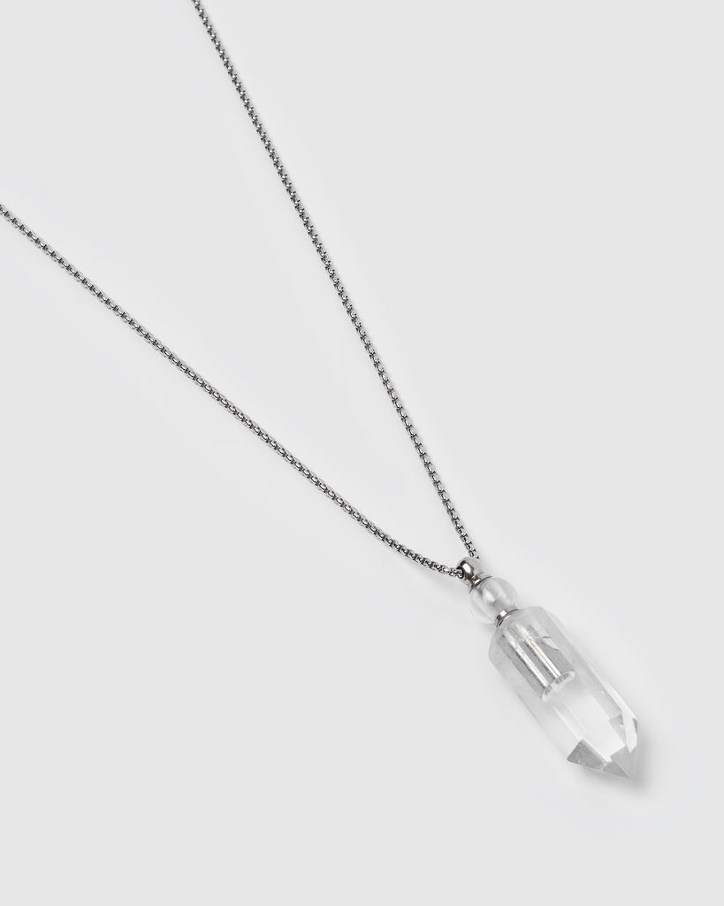 Miz Casa & Co Jadis Stone Perfume  Bottle Necklace Silver Clear Quartz