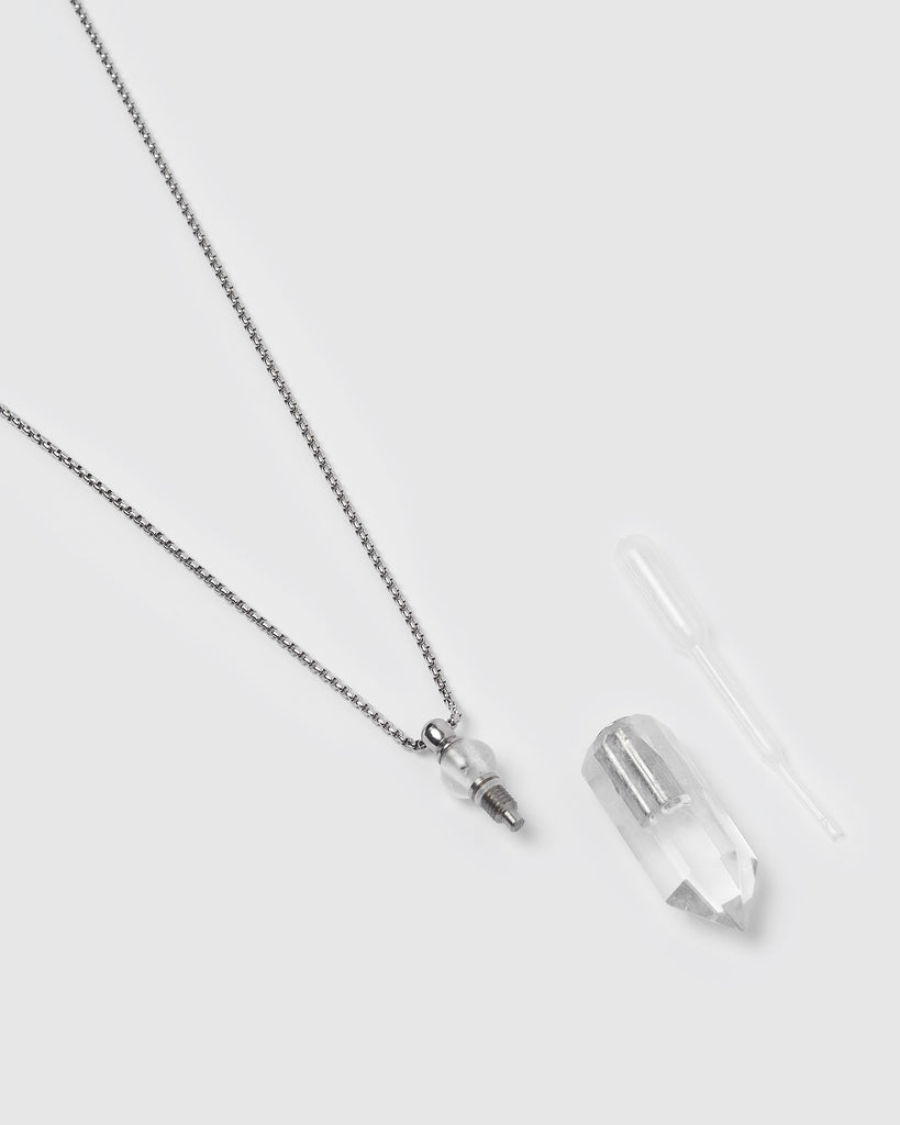 Miz Casa & Co Jadis Stone Perfume  Bottle Necklace Silver Clear Quartz