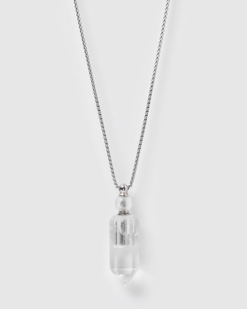 Miz Casa & Co Jadis Stone Perfume  Bottle Necklace Silver Clear Quartz