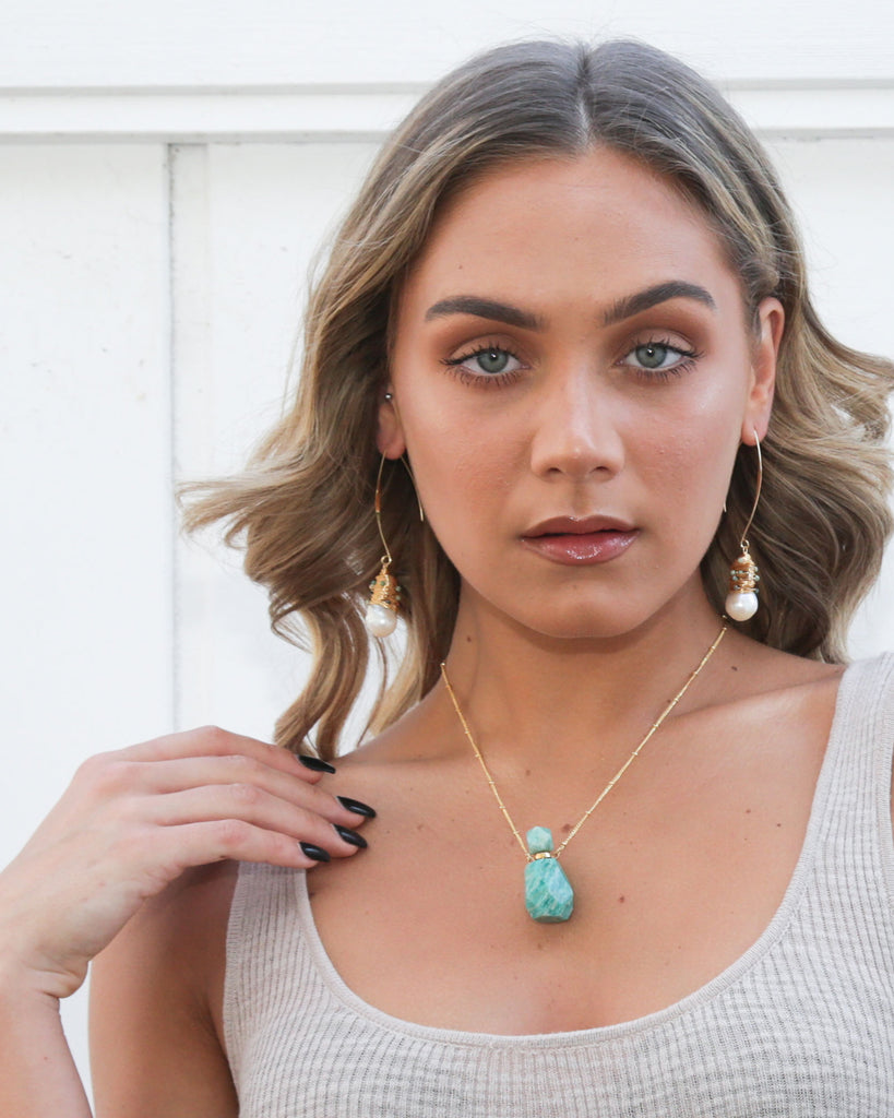 Miz Casa & Co Kelsey Drop Earrings Freshwater Pearl Turquoise