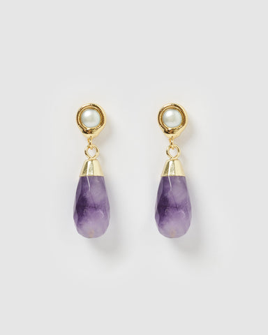 Miz Casa & Co Aspen Earrings Amethyst Pearl Gold